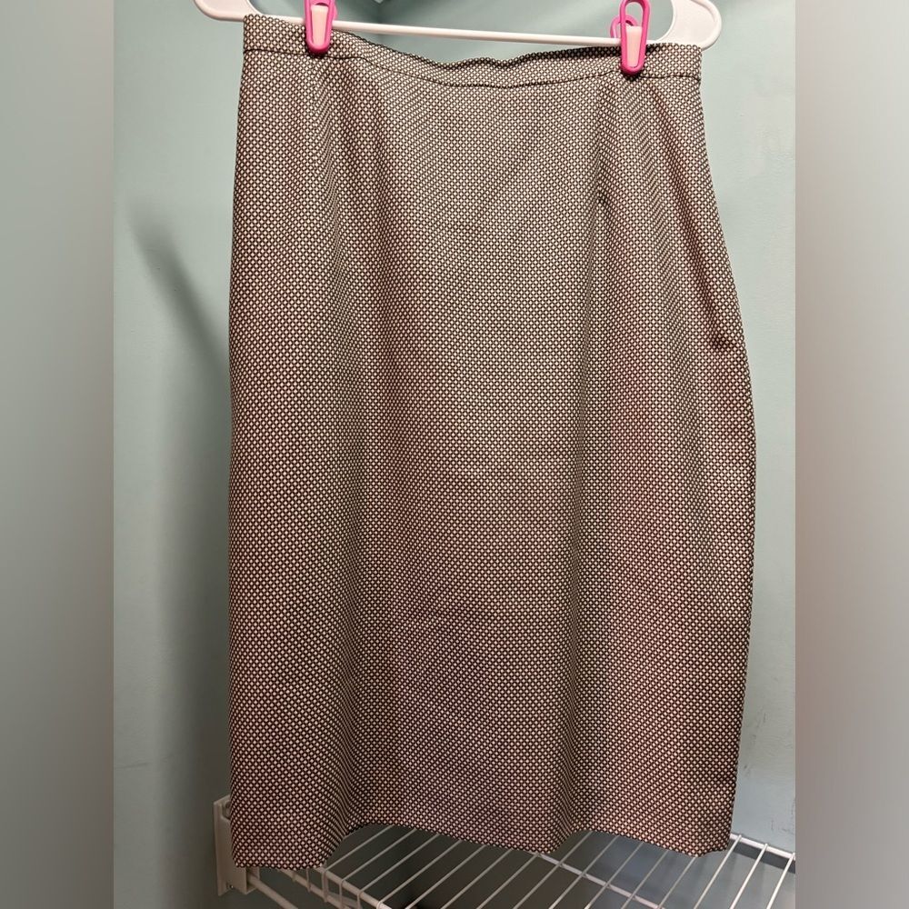 Escada Wool Pencil Skirt Brown White Size 40 Knee Length Designer Career